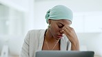 Business, black woman or headache with stress, frustration or anxiety in workplace. African American female employee, entrepreneur or manager with migraine, burnout or fatigue with deadline or office