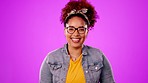 Happy, laughing and portrait of a beautiful woman isolated on a pink background in a studio. Smile, happiness and a young, cheerful and cute girl giggling, excited and enjoying a laugh on a backdrop