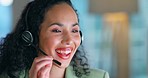 Telemarketing, call center and black woman with smile, customer service and consultation for advice. African American female consultant, employee or happy agent with headset, friendly or tech support