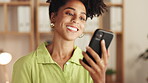 Black woman, phone and video call waving hello for conversation, discussion or communication at office. Happy African American female talking on smartphone with smile for online chat on mobile app