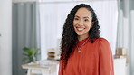Portrait, mockup and smile with a business black woman in her office, feeling confident or motivated. Face, zoom and leadership with a female leader standing in the workplace for success or ambition