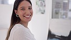 Portrait, painter or woman painting on canvas in art gallery room or studio with watercolor or brush. Smile, happy face or artistic girl drawing or relaxing in creative, calm or peaceful workshop 
