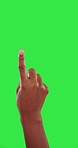 Virtual green screen, hand gesture or woman scroll on chroma key dashboard, online app or mockup website. Digital transformation, information technology person or IOT system user on studio background