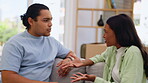 Couple, argument and fighting in disagreement on sofa in living room dispute arguing at home. Angry woman and man upset in breakup, affair or relationship problems in conflict on lounge couch indoors