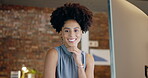 Business woman, face and smile at computer in office for happiness, motivation and startup planning at night. Happy female worker, portrait and desktop technology for commitment, pride or empowerment