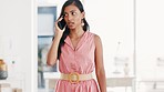 Stress, frustrated and Indian woman on a phone call in office upset for mistake, error and fail for deadline. Corporate boss, communication and angry female worker on smartphone in serious discussion