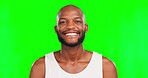 Black man, happy and face on green screen with beauty, happiness and grooming on studio background. Portrait, hygiene and cosmetic care with mockup space, headshot and male with smile and dermatology