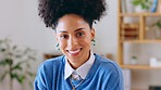 Smile, business and face of woman in office with confidence, success mindset and startup goals. Company, leadership and portrait of happy female entrepreneur at desk for planning, growth and pride