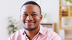 Smile, business and face of black man in office with confidence, success mindset and startup goals. Company, leader and portrait of happy male entrepreneur at desk for planning, growth and pride