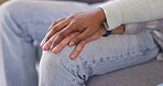 Closeup of couple, man and woman holding hands for love, care and trust together. Partner, quality time and helping hands for romance, kindness and commitment to support, hope and empathy to forgive 