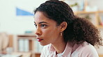 Computer, planning and concentration with a business woman in her office while working on a project. Internet, research and reading with a young female employee using a desktop at work for reporting