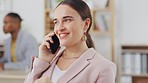 Phone call conversation, happy and professional woman networking, chat or on b2b negotiation with investment contact. Discussion, business consultation or female sales agent talking with mobile user