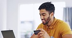 Credit card, smile and business man with laptop in office for online shopping, digital banking or payment. Computer, ecommerce and happy male professional on internet for sales, finance and fintech.