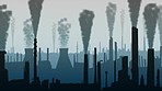 Animated chimneys created using special effects blowing out polluted emission. Polluting the earth with smog and smoke killing the environment. Factories pollute the air with chemical smoke
