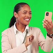 Girl Calling Screen Business woman, phone and video call on green screen for communication ...
