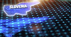 Digital, world and slovenia on an information technology or virtual map for global networking or connectivity. Future, data and grid for innovation, traffic or telecommunication on planet earth