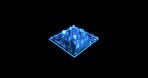 Microchip, system or circuit with light for future development, big data science or information technology. Digital transformation, computer engineering and 3d cpu for programming by black background