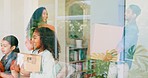 Happy family, box and moving in new home for property, mortgage loan or relocation at the apartment. Father, mother and children walking in house for investment, renovation or real estate owners