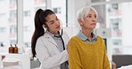 Consultation, listening or doctor with an old woman for breathing check in a hospital appointment. Wellness, help or medical worker with a stethoscope and senior patient for a heart test at a clinic
