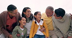 Family, grandparents and parents with happy children outdoor for love and care. Man, woman and young couple with girl kids for quality time, bonding and holiday while laughing on fun adventure