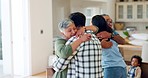 Happy big family, real estate and hug in congratulations or celebration for moving in new home together. Excited grandparents in happiness for married couple, house owners or property investment