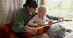 Vacation, camper and guitar for daughter, mom and learning with music, talent and skill with helping hand. Musician family, mother and daughter with teaching, mentor and bonding in camper with string