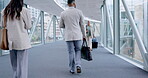 Airport, walking and back of business people travel to airplane, flight booking or global transport service. Luggage bag, plane departure or corporate workforce, staff or agent for work trip journey