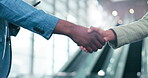 Handshake, welcome and business people with partnership, deal or b2b collaboration with bokeh. Shaking hands, agreement and employees in cooperation, crm support and thank you for success in company