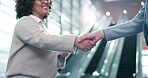 Handshake, welcome and business people with collaboration, deal or b2b partnership on bokeh lens flare. Shaking hands, agreement or happy employee in cooperation, support or success in startup office