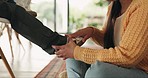 Home, ready and mother with shoes of child for back to school, morning routine and leaving house. Education, family and closeup of mom with kid getting dressed for learning, knowledge and uniform