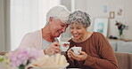 Happy, relax and tea with senior friends in living room for support, conversation and wellness. Smile, retirement and social with old women talking in nursing home for bonding, care and chat together
