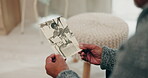 Hands, picture of man and person in home, nostalgia and remember past memory. History, photograph of musician with guitar in living room and retro, vintage story and senior retirement in house