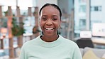 Face, laughing and black woman in a home lounge for relax, comedy and reaction to a funny joke. Young, freedom and portrait of African girl in the living room of a house or apartment with happiness