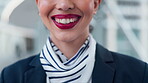 Flight attendant, smile and face closeup in airport for travel, journey and help on airplane with professional transport service. Happy, air hostess and portrait for international airline company