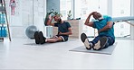 Fitness workout, people stretching neck or personal trainer with senior client for exercise, healing or recovery. Physical therapy, physiotherapy or mature black man training with physiotherapist 