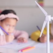 Education, model wind turbine for renewable energy with children in ...