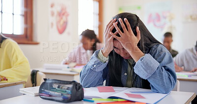 High school, classroom students and girl stress, worry or burnout from ...