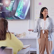 Teacher, presentation and code education in classroom, learning and ...
