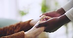 Hands, support or empathy with a senior and caregiver in an assisted living residence for help or healthcare. Community, medical and care with a nurse in a retirement home for elderly assistance
