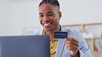 Online shopping laptop, business credit card and happy man typing banking payment, corporate loan or security password. Finance system, ecommerce sales or male customer search on fintech omnichannel