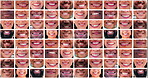 Dental, teeth and mouth collage with people in a collection together for diversity, unity or inclusion. Smile, happy or lips with a montage of natural men and women closeup for hygiene or oral care