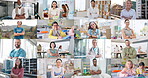 Collage, people and portrait in diversity for success, global education or career ambition. Montage of diverse community smile in confidence with positive mindset for world generations or development