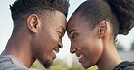 Face, smile and an exercise black couple training outdoor for health, wellness or a workout together. Fitness, love or happy with a young man and woman athlete laughing during their cardio routine