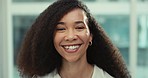 Business woman, face and worker closeup of a lawyer in a office with job pride and confidence at law firm. Staff, employee and professional happy and ready to start working with attorney portrait