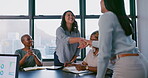 Welcome shaking hands, thank you or business people for hiring contract deal, meeting and partnership in city office. Teamwork, worker handshake on trust, consulting for b2b sale success and support