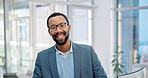 Black man, smile and portrait for business in an office with a positive attitude and arms crossed. Face of a professional African person from Kenya with pride and confidence in career or company