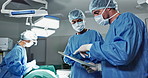 Hospital, surgeon or patient for surgery, operating room or chart. Operation, medical or diagnosis for chart, explaining or nurse to help, healthcare, check or discussion for care, job or procedure