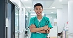 Medical, face and asian man or doctor with stethoscope for wellness, trust and service in hospital or clinic. Portrait, person and expert with happiness for career, cardiology or nursing at workplace