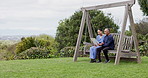 Woman, nurse and senior patient on park bench with documents, life insurance or relax in nature. Female person or medical doctor sitting, outdoor or talking to mature man with paperwork in healthcare