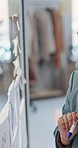 Woman, writing and brainstorming, notes and glass in discussion, graphs and charts in training. Black businesswoman, strategy and communication or planning, vision and ideas for future company growth
